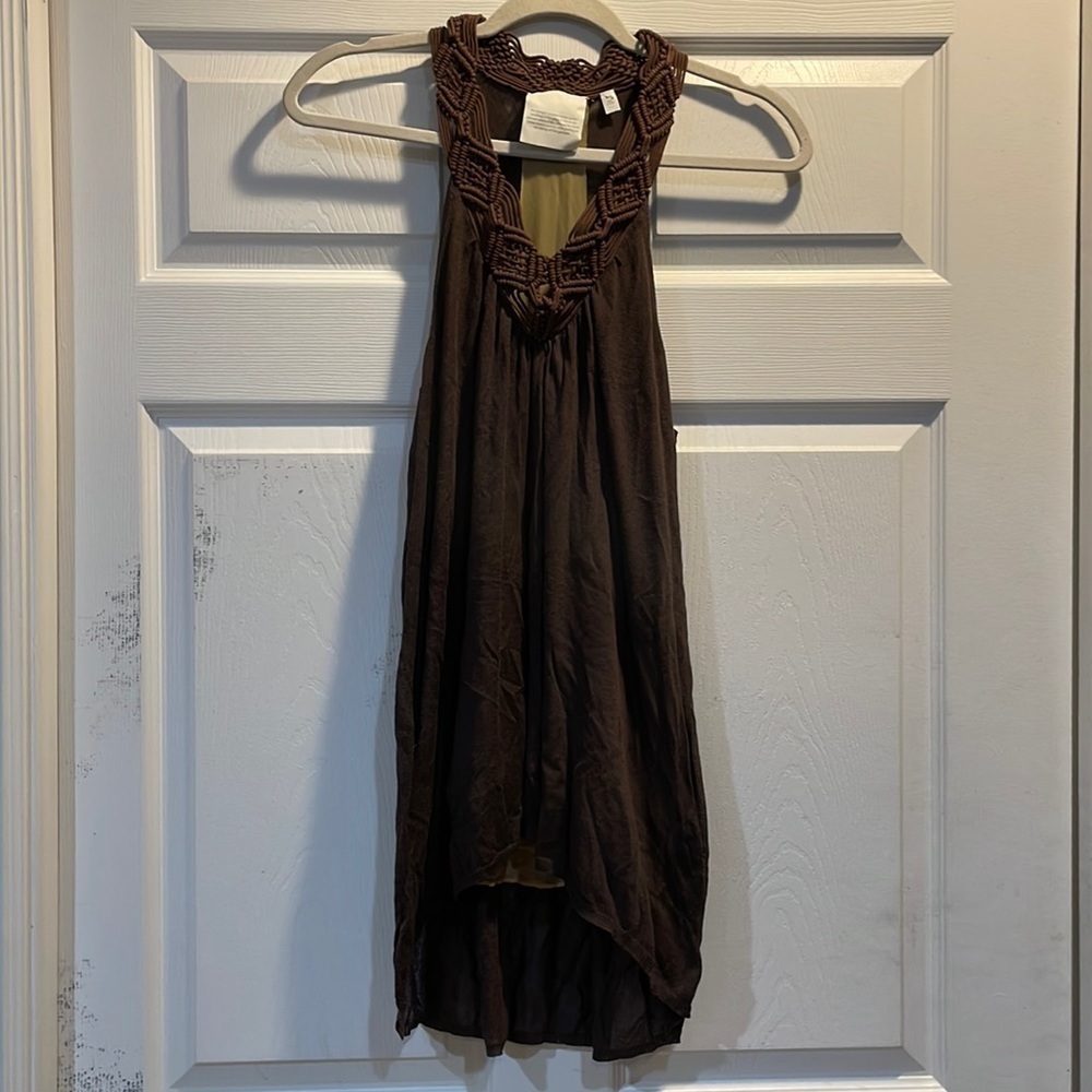 IISLI Brown Macrame Knit Tunic Tank Top M